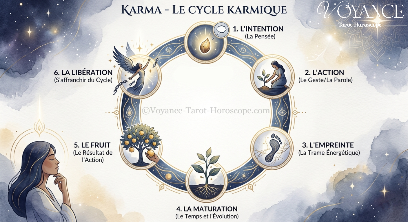 Le karma : qu'est-ce que c'est et comment ça fonctionne ? 3 Cercle de lumière dorée représentant le cycle karmique