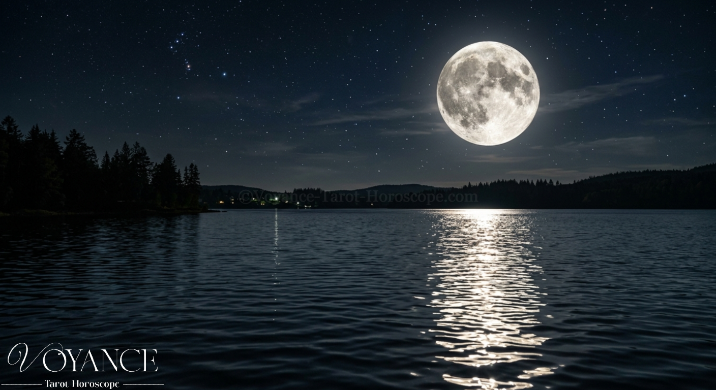 La pleine lune et la nouvelle lune : quel impact sur votre vie ? 3 Ciel nocturne avec pleine lune reflétée sur l'eau