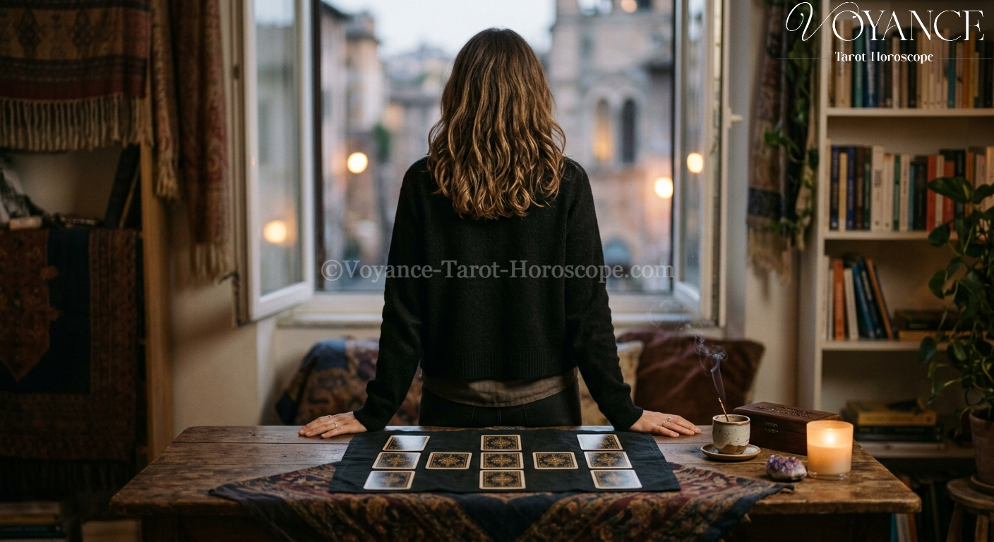 Le tarot psychologique : se connaître par les arcanes 3 Main tenant une carte de tarot devant un fond de symboles psychologiques