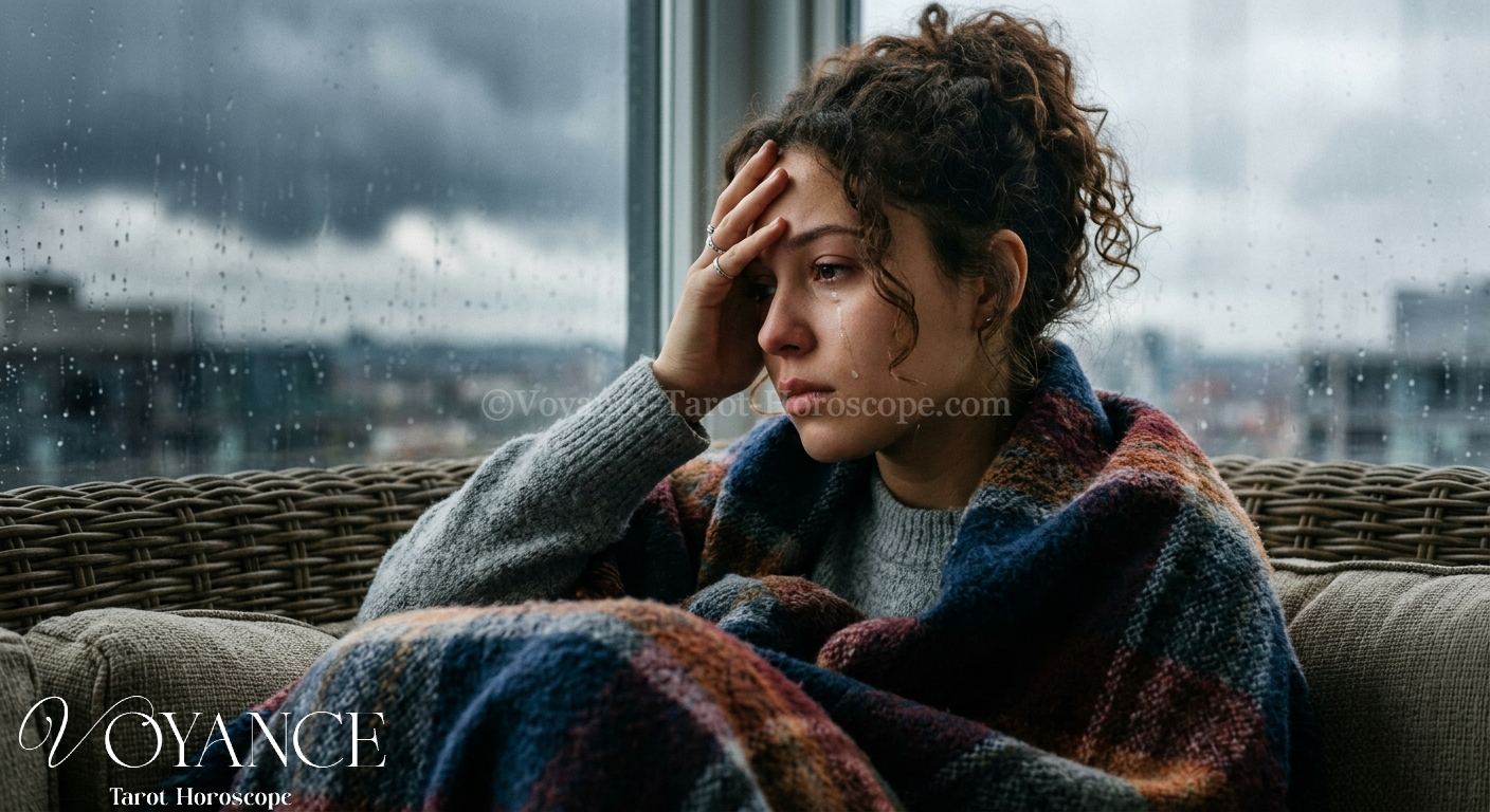 Femme assise seule devant une fenêtre pluvieuse, ambiance introspective et douce