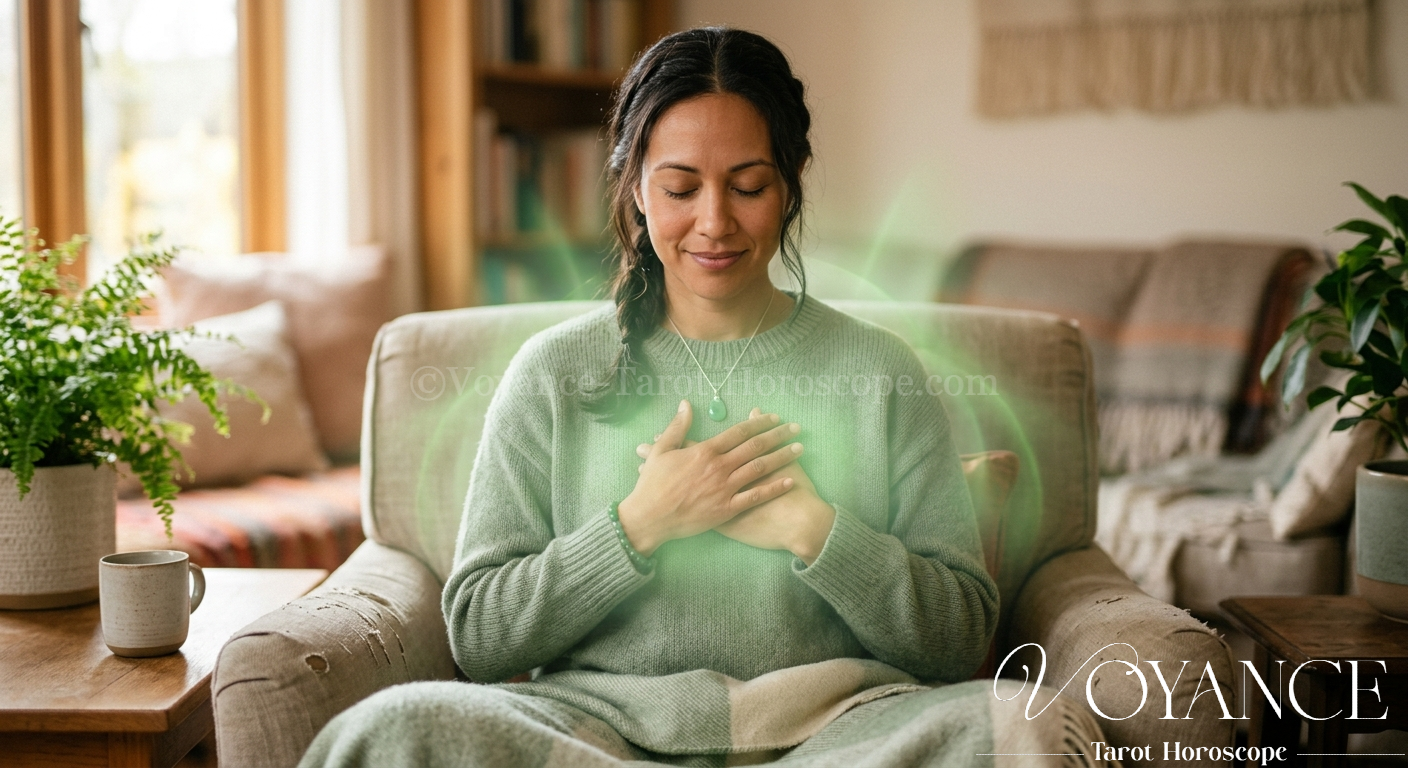 Chakra du Cœur : guérir les blessures de trahison 3 Main posée sur le cœur, lumière verte douce, geste d'apaisement