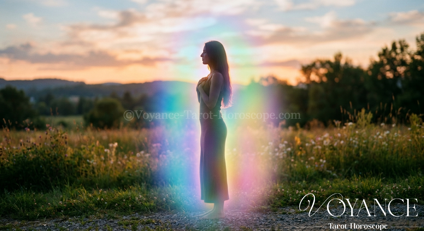 L'aura : interpréter les couleurs de votre énergie 3 Silhouette nimbée d'un halo de couleurs douces et nuancées