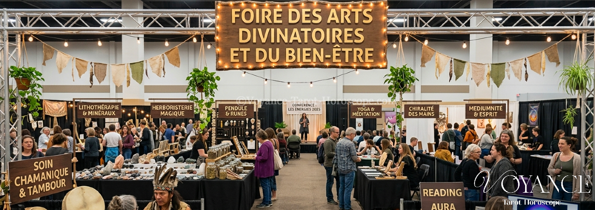 salon de la voyance, stands de voyants et médiums réunis dans une grande salle