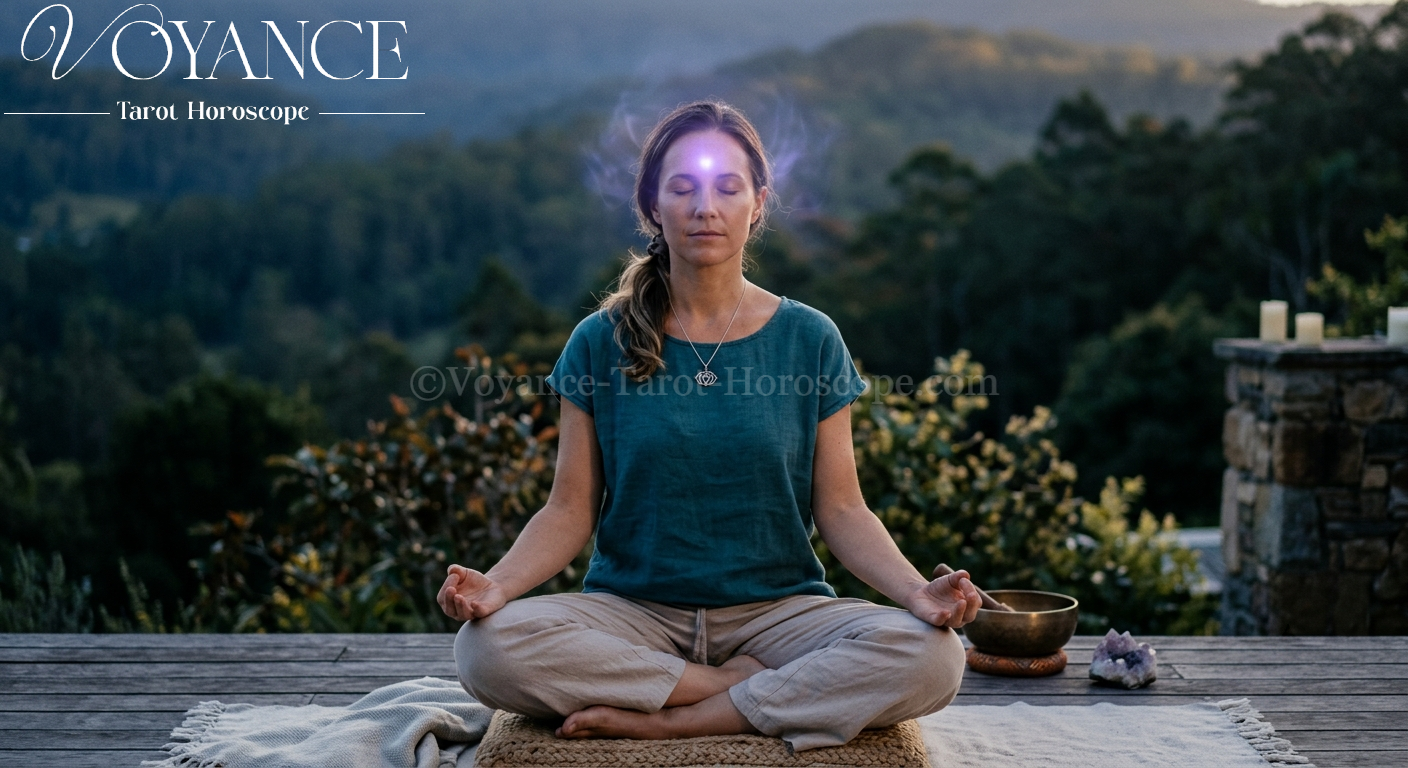 Troisième Œil : développer son intuition (exercices) 3 Point lumineux indigo entre les sourcils, méditation paisible