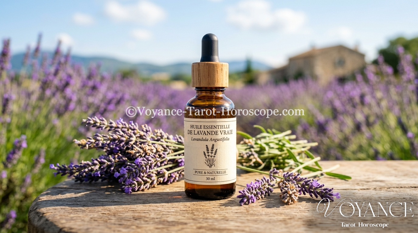 Huile essentielle de lavande : l'apaisement pour bien dormir 3 brin de lavande et goutte d'huile essentielle sous la lune, apaisement et sommeil