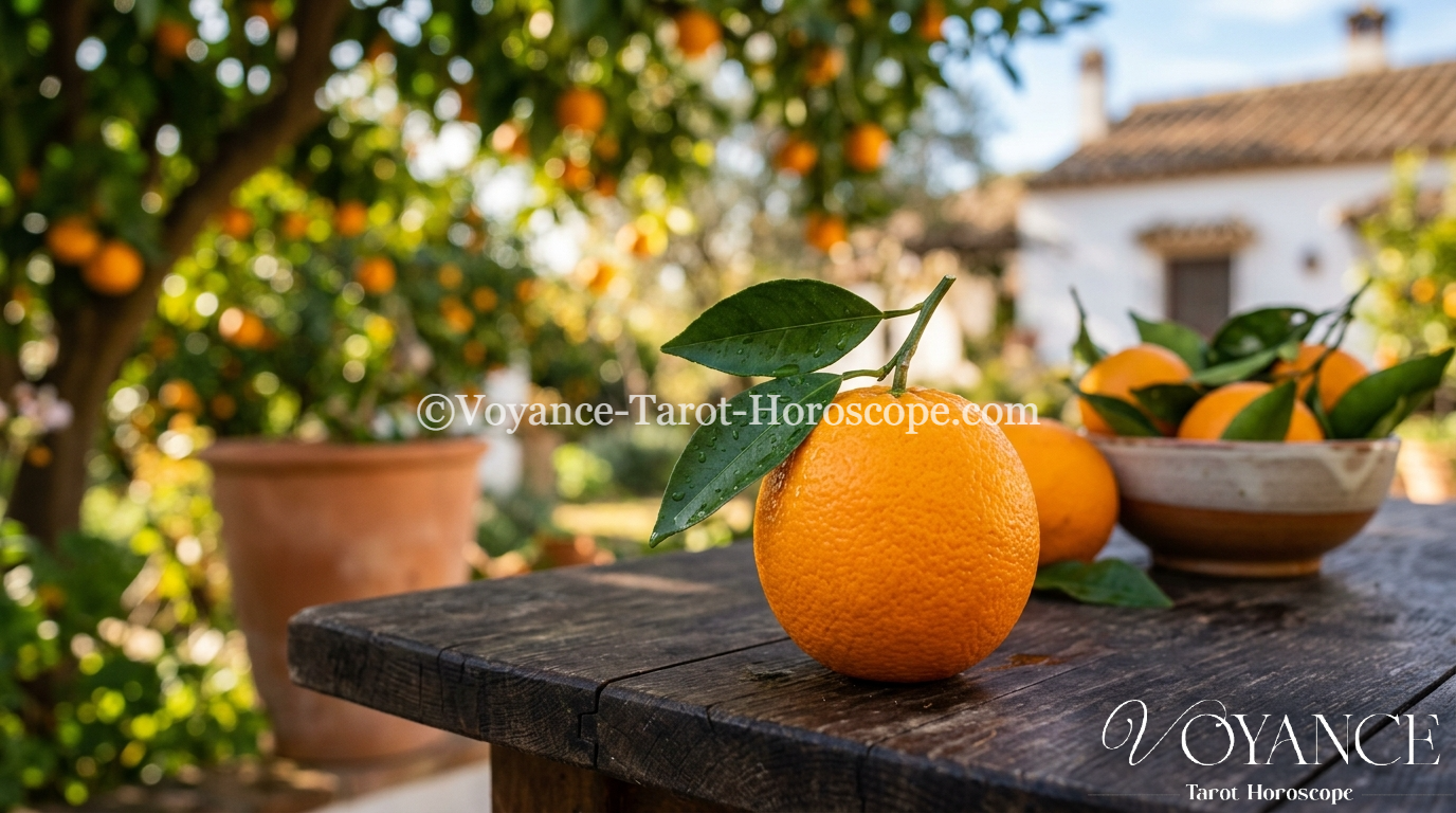 orange coupée rayonnante, symbole ésotérique de joie et d'abondance en magie verte