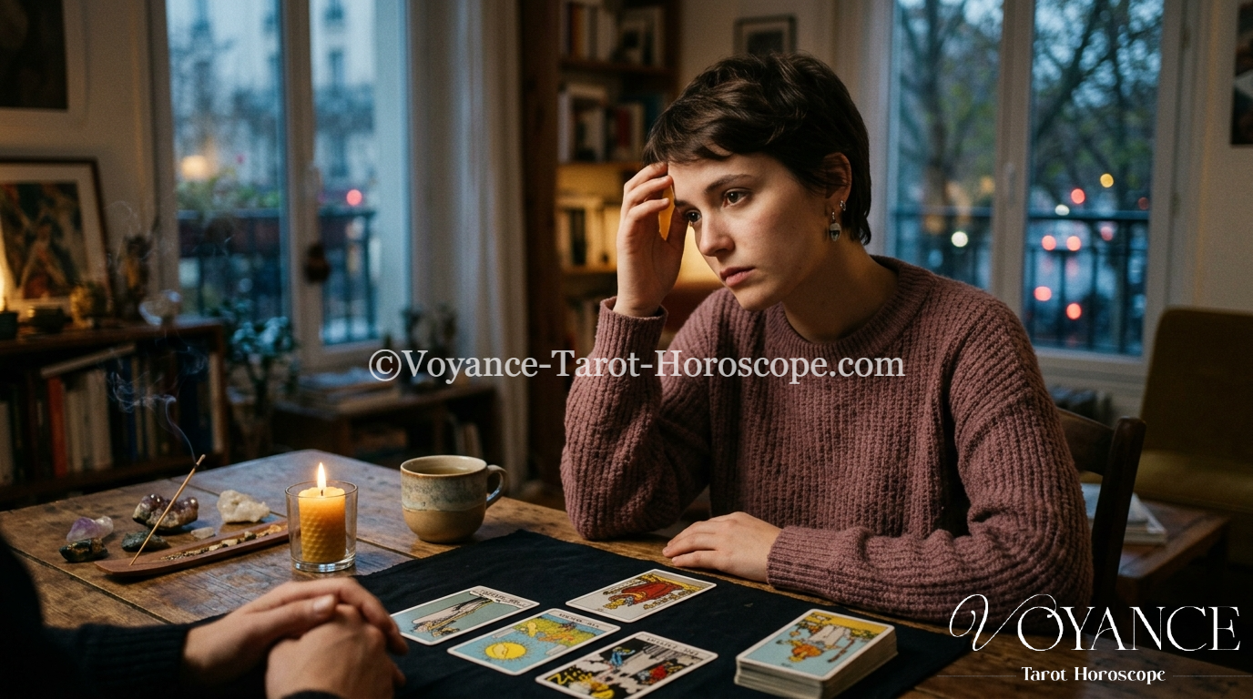 éventail de cartes de tarot dont une carte troublante, malaise après un tirage
