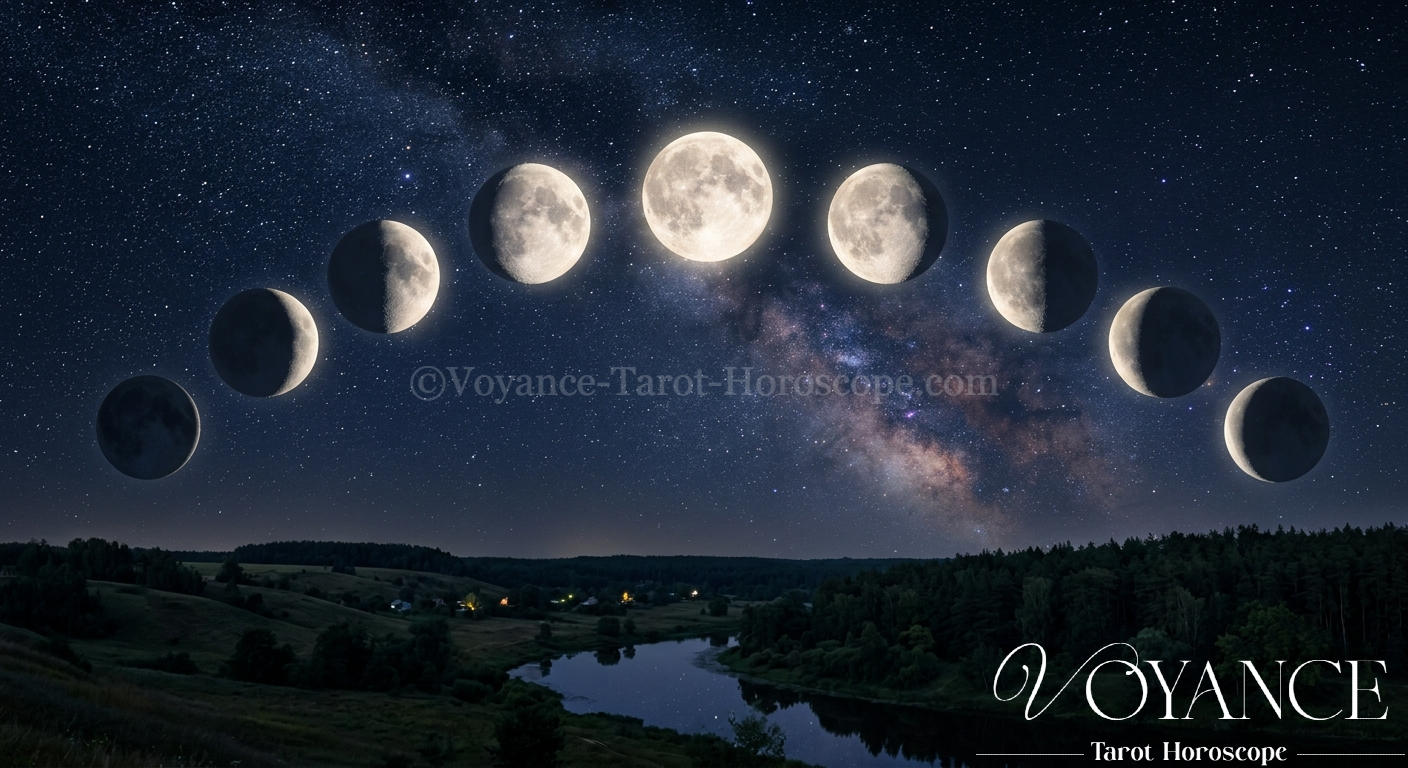 Les phases de la Lune dans un ciel nocturne doux et étoilé
